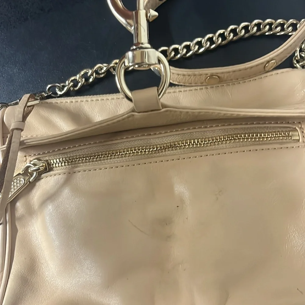 Rebecca Minkoff Mini MAC Tan leather Crossbody Gold Hardware fringe on zippers